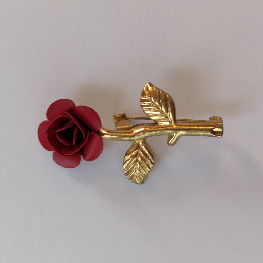 Vintage Red Rose Brooch